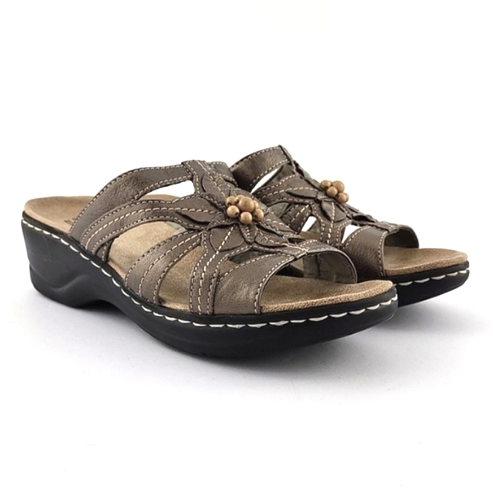 Clarks Bronze Lexi Myrtle 2 Slide On Sandals Ultimate Comfort Lightweight 9.5M